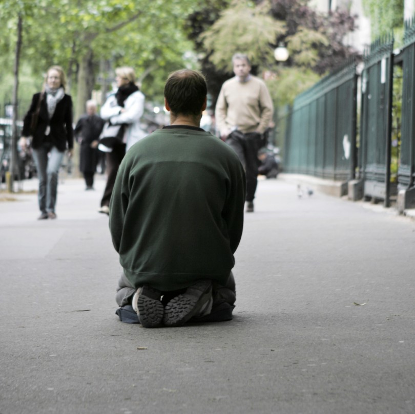 one of the homeless on a Paris street, France